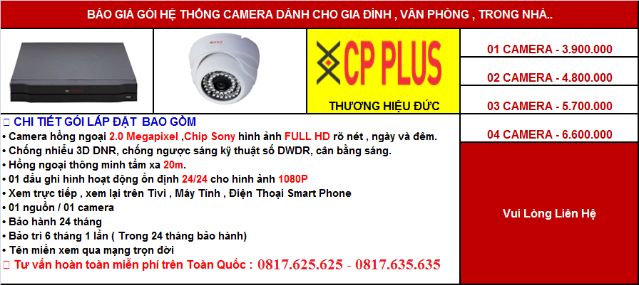 Lắp đặt trọn bộ 1 camera Cp Plus giá siêu tiết kiệm