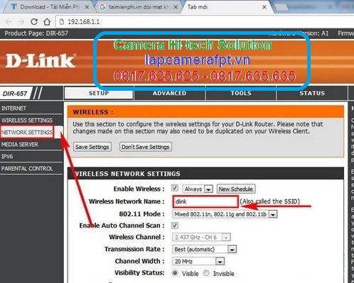 Đổi tên mạng wifi Dlink DIR-605L