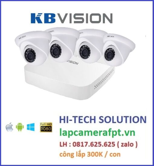 Trọn bộ 4 camera KBVISION 2.0 MP Full HD 1080P chính hãng