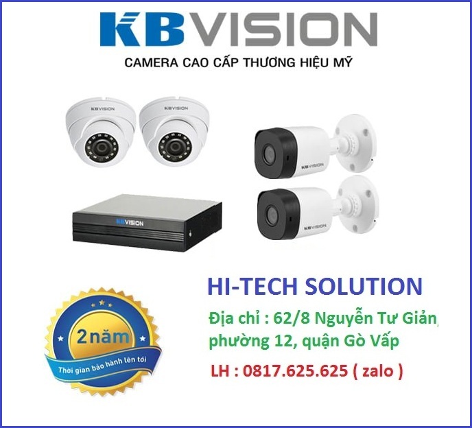 Trọn bộ 4 camera kbvision 2mp vỏ sắt