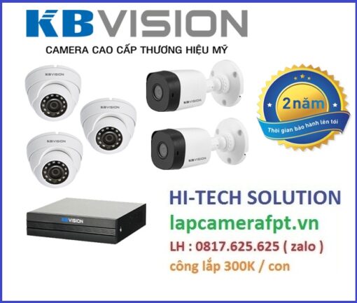 Trọn bộ 5 camera Kbvision chính hãng 2 MP, rẻ hơn hoàn tiền