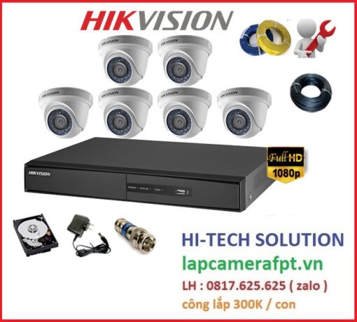 Trọn bộ 6 camera Hikvision Full HD 2MP giá sỉ tại Hi-tech