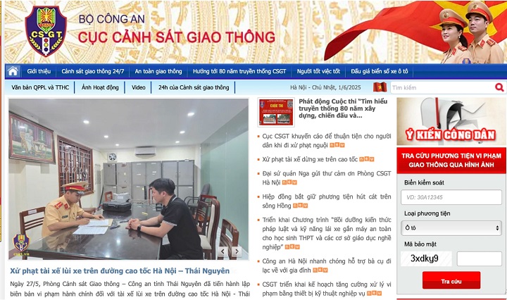 Website Cục Cảnh sát Giao thông