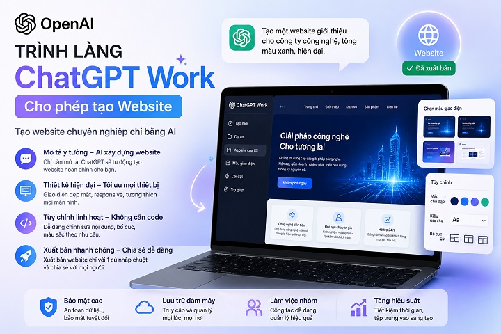 OpenAI trình làng ChatGPT Work cho phép tạo Website