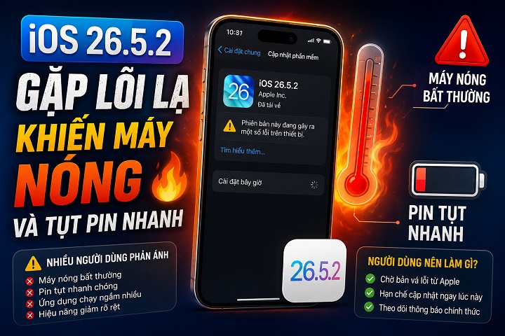 iOS 26.5.2 gặp lỗi lạ khiến máy nóng và tụt pin nhanh
